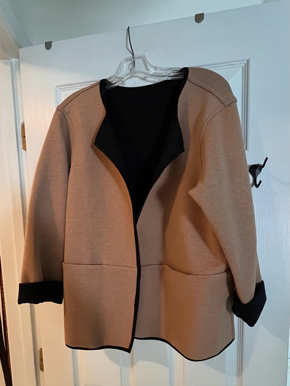 J Jill Reversible Tan and Black Open-Front Jacket